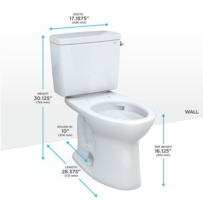 TOTO Drake Two Piece Elongated 1.28 GPF Universal Height Tornado Flush Toilet with Cefiontect and Right Hand Trip Lever - 10" Rough In