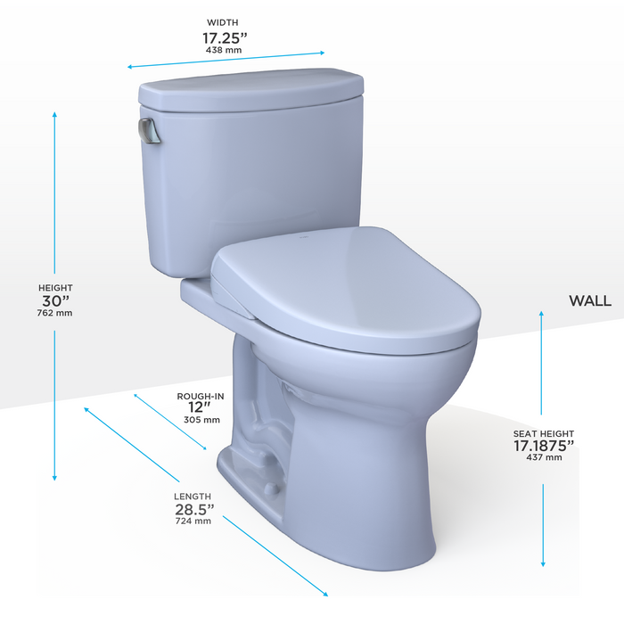 TOTO Washlet+ Drake II Two Piece Elongated 1.28 GPF Toilet with Auto Flush Washlet+ S7 Contemporary Bidet Seat