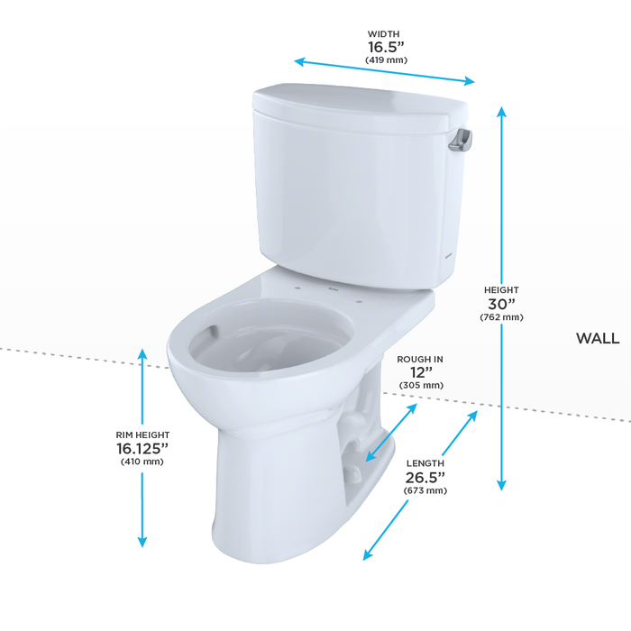 TOTO Drake II Two Piece Round 1.28 GPF Universal Height Toilet with Cefiontect and Right Hand Trip Lever