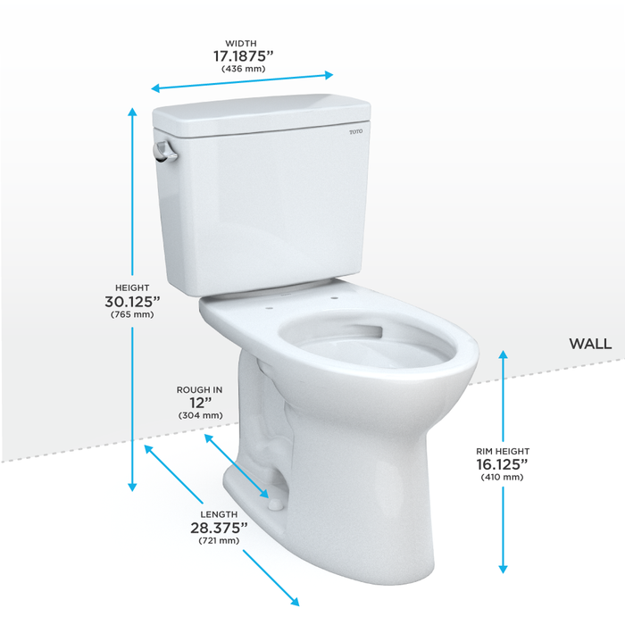 TOTO Drake Two Piece Elongated 1.28 GPF Universal Height Tornado Flush Toilet