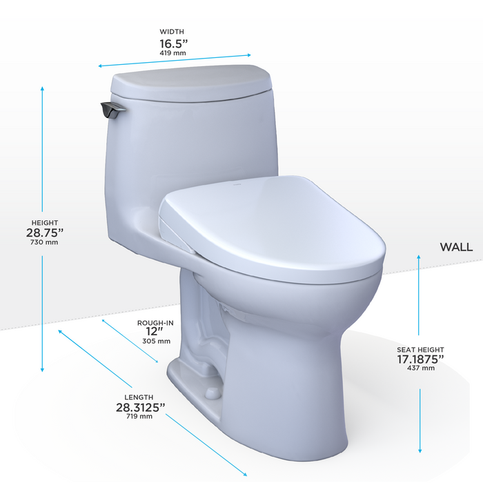 TOTO Washlet+ Ultramax II 1G One Piece Elongated 1.0 GPF Toilet with Auto Flush Washlet+ S7A Contemporary Bidet Seat