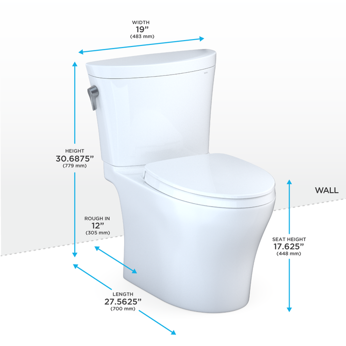 TOTO Aquia IV Arc Two Piece Elongated Dual Flush 1.28 and 0.9 GPF Universal Height Toilet with Cefiontect - Washlet+ Ready