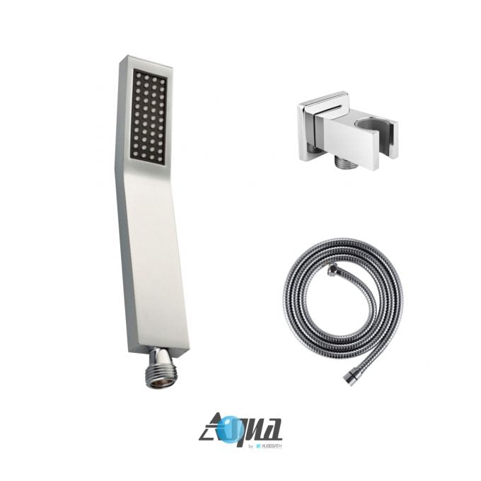 Aqua Piazza Brass Shower Set with Ceiling Mount Square Rain Shower (Handheld and Tub Filler)