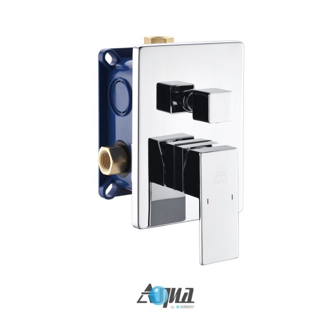 Aqua Piazza Brass Shower Set with Ceiling Mount Square Rain Shower (Tub Filler and 4 Body Jets)