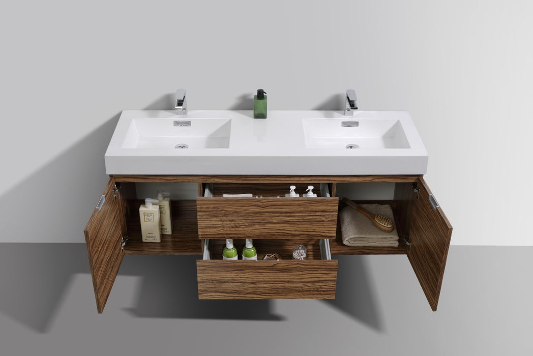Bliss 60" Double Sink Wall Mount Modern Bathroom Vanity