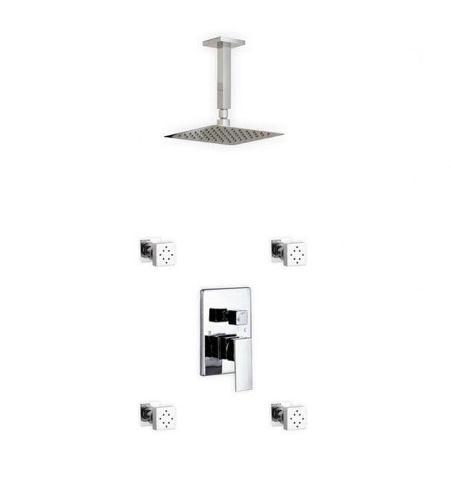 Aqua Piazza Brass Shower Set with Ceiling Mount Square Rain Shower (4 Body Jets)
