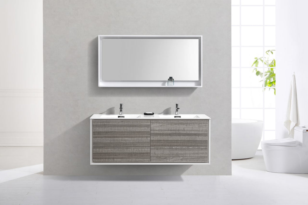 DeLusso 60" Double Sink Wall Mount Modern Bathroom Vanity