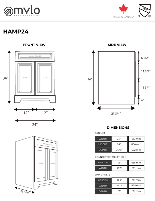 Hampton 24" Vanity with Quartz Countertop