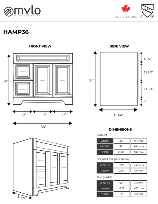 Hampton 36" Vanity with Quartz Countertop