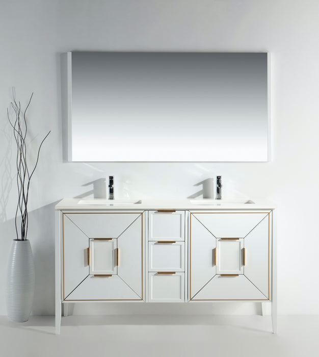 Vetro 60" Double Sink Gloss Vanity with Quartz Countertop