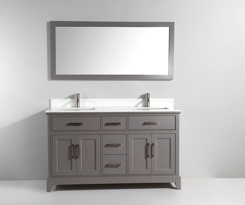 Paris 60" Double Sink Bathroom Vanity Set with Sink and Mirror