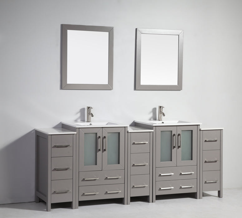 London 84" Double Sink Bathroom Vanity Set with Sink and Mirrors - 3 Side Cabinets