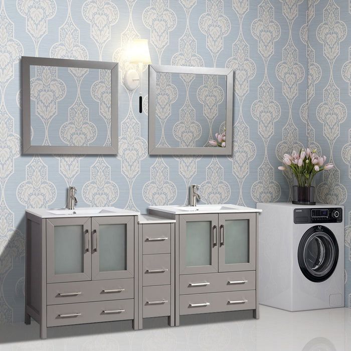 London 72" Double Sink Bathroom Vanity Set with Sink and Mirrors - 1 Side Cabinet