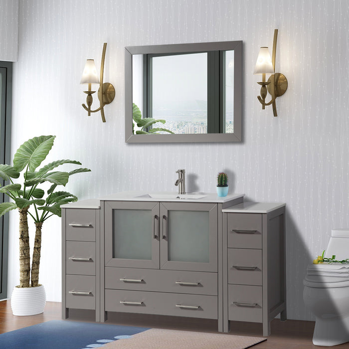 London 60" Single Sink Bathroom Vanity Set with Sink and Mirror - 2 Side Cabinets