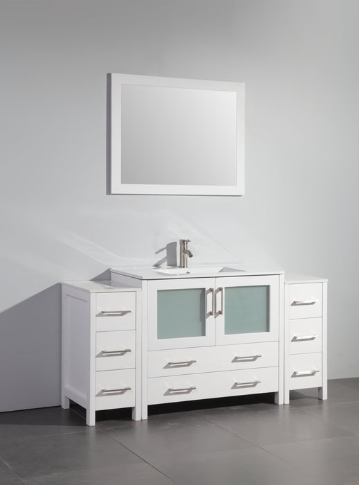 London 60" Single Sink Bathroom Vanity Set with Sink and Mirror - 2 Side Cabinets