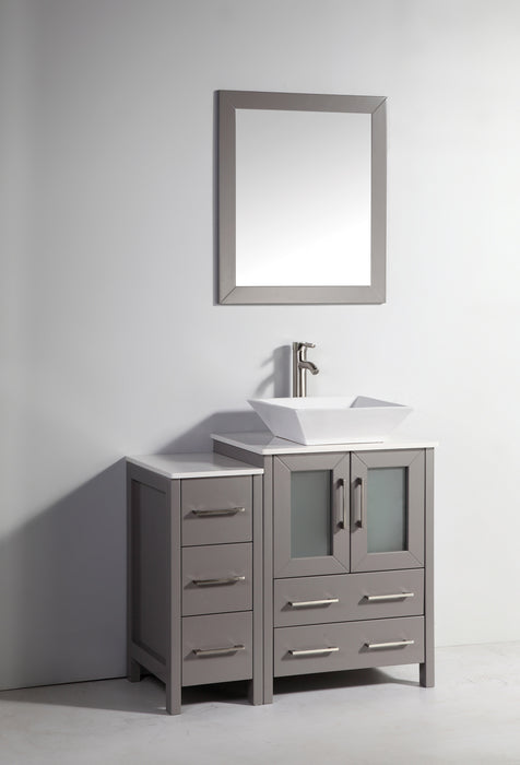 Monaco 36" Single Vessel Sink Bathroom Vanity Set with Sink and Mirror - 1 Side Cabinet