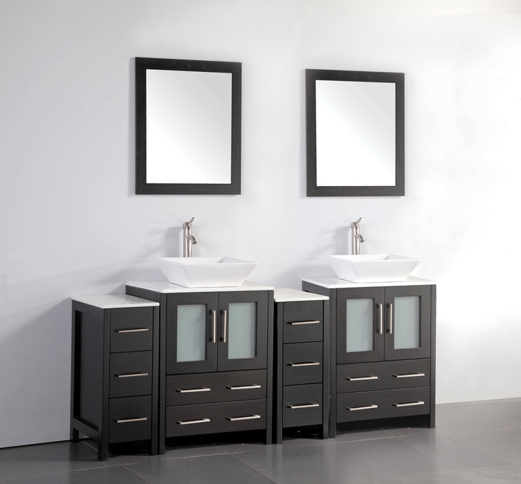 Monaco 72" Double Vessel Sink Bathroom Vanity Set with Sinks and Mirrors - 2 Side Cabinets