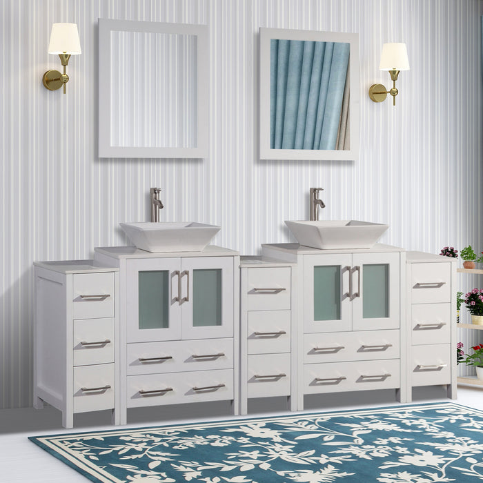 Monaco 84" Double Vessel Sink Bathroom Vanity Set with Sinks and Mirrors - 3 Side Cabinets