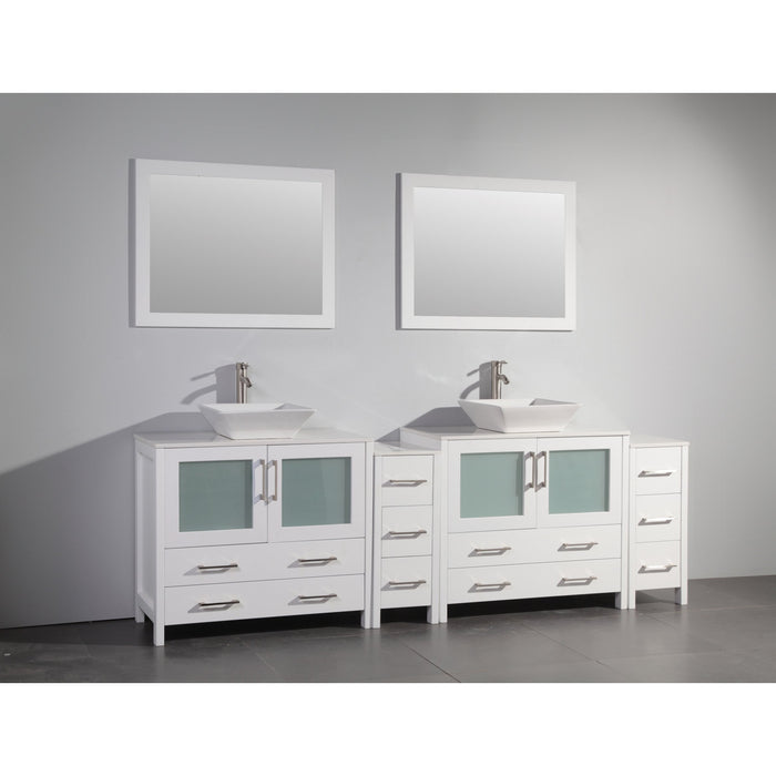 Monaco 96" Double Vessel Sink Bathroom Vanity Set with Sinks and Mirrors - 2 Side Cabinets